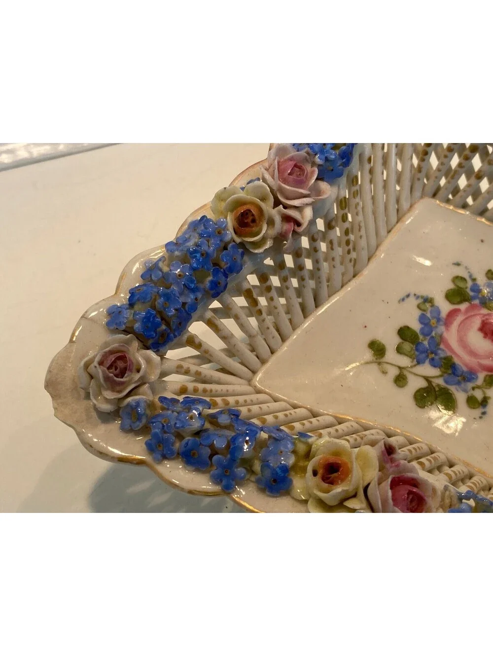 Schierholz Vintage Porcelain Decorative Bowl with Floral Design and Lattice Work
